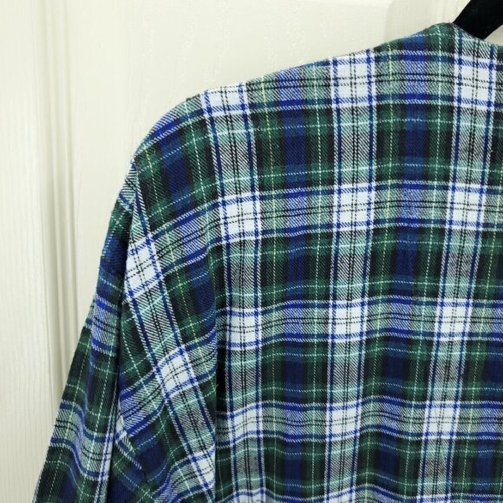 VTG 90s Disney 100% Cotton Flannel Plaid V-Neck Mickey Nightshirt OS Green/Blue - Picture 10 of 15